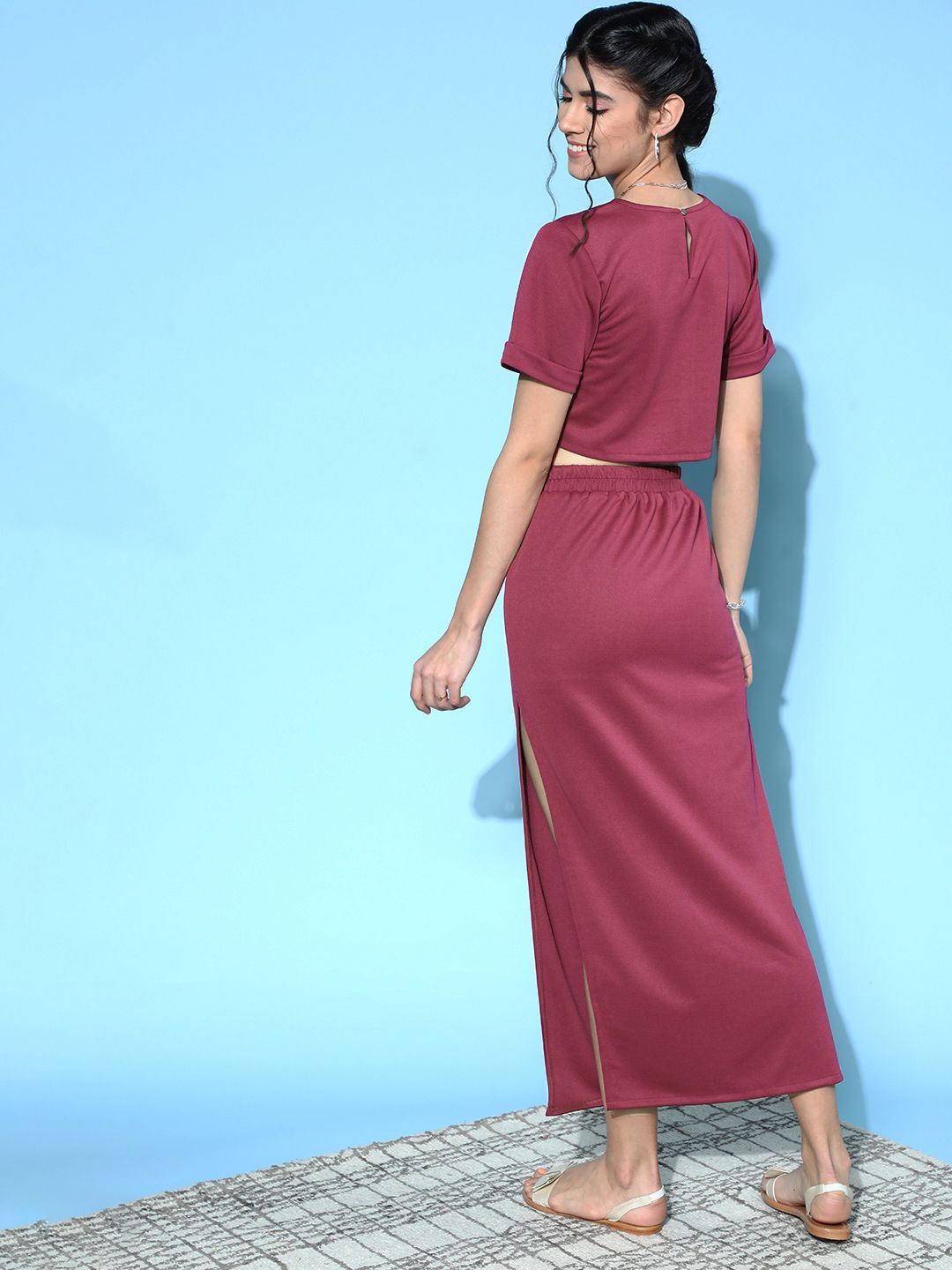 Athena Women Elegant Mauve Solid Top with Skirt