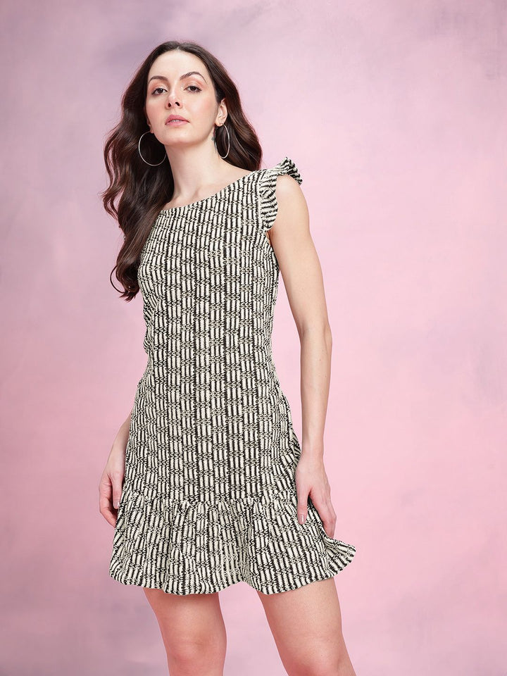 DressBerry Flutter Sleeve Ruffled Crochet Shift Mini Dress