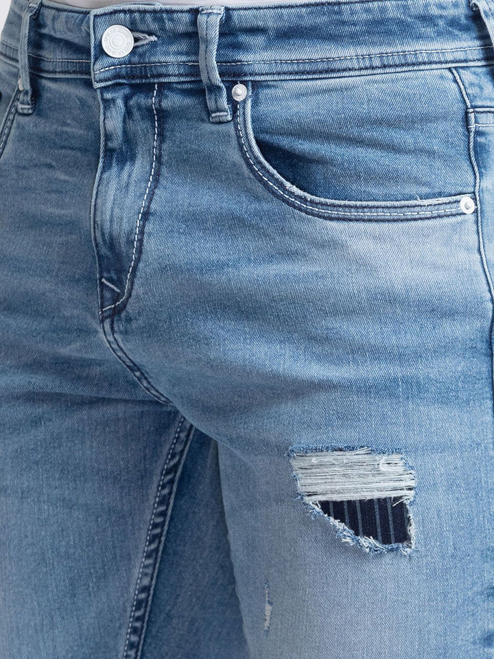 SPYKAR Men Skinny Fit Low-Rise Mildly Distressed Light Fade Stretchable Jeans