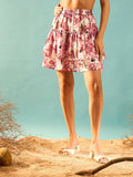 Berrylush Pink Floral Printed Layered Mini Skirt