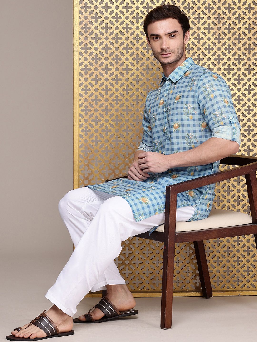 House of Pataudi Checked Jashn Kurta