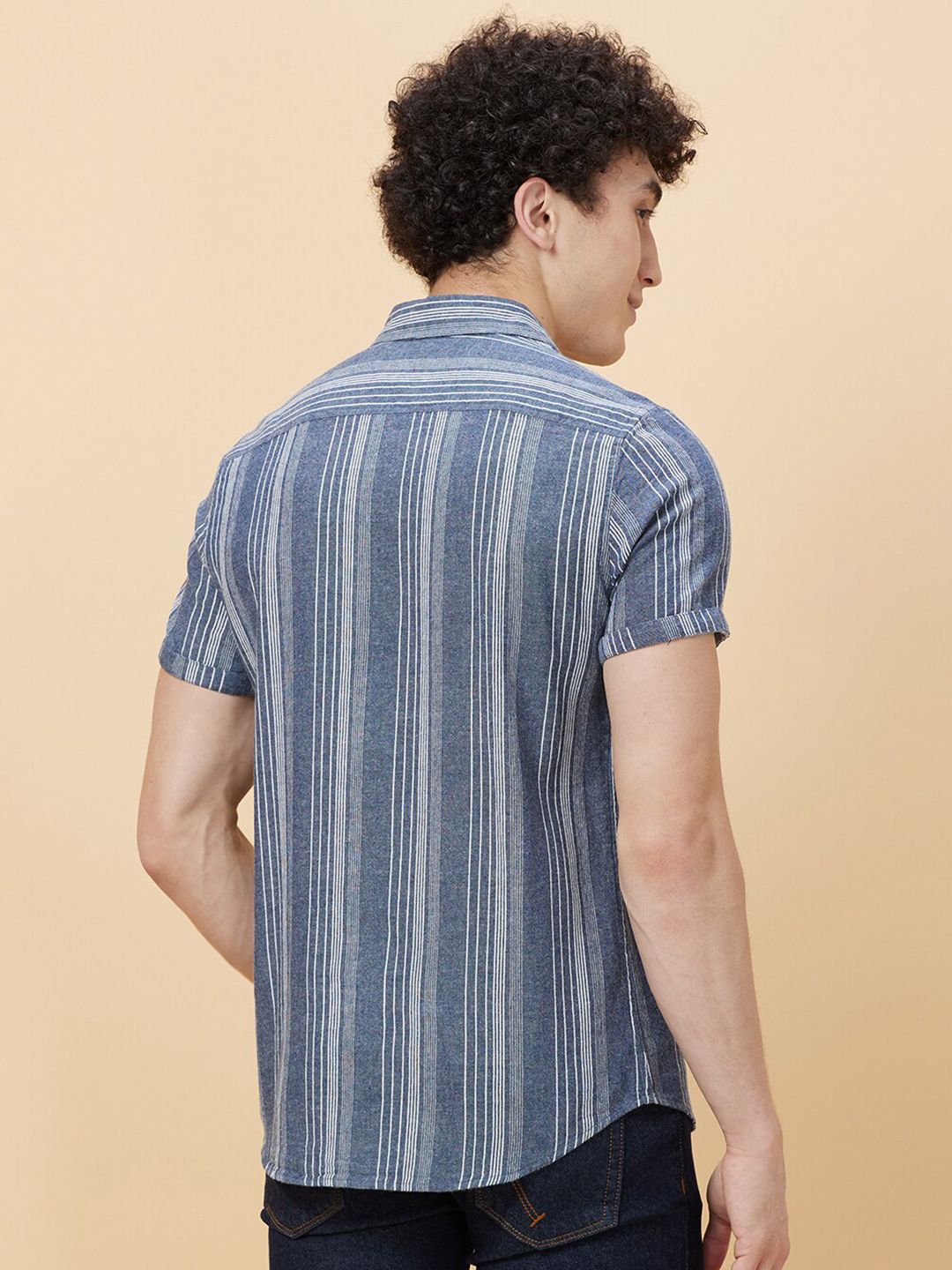 Being Human Slim Fit Striped Spread Collar Short Sleeves Casual Shirt