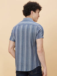 Being Human Slim Fit Striped Spread Collar Short Sleeves Casual Shirt