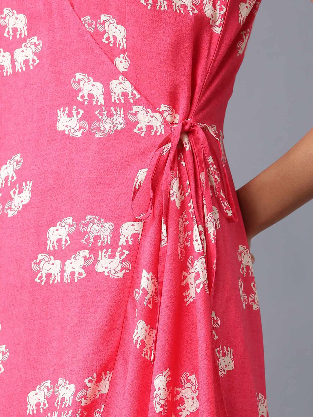 W Pink & Off-White Printed Ethnic Layered Basic Jumpsuit