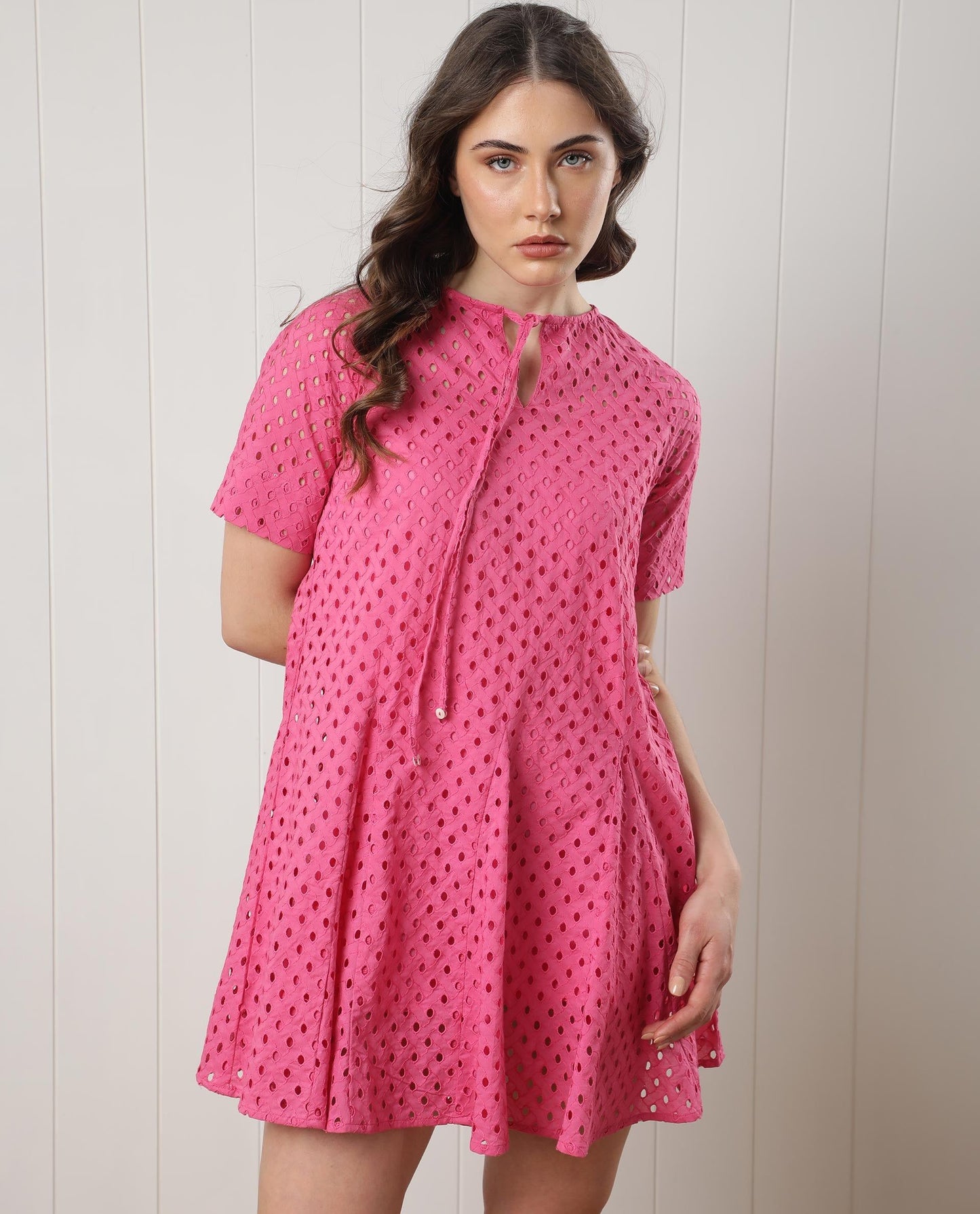 RAREISM Tie-Up Neck Self Design Dress