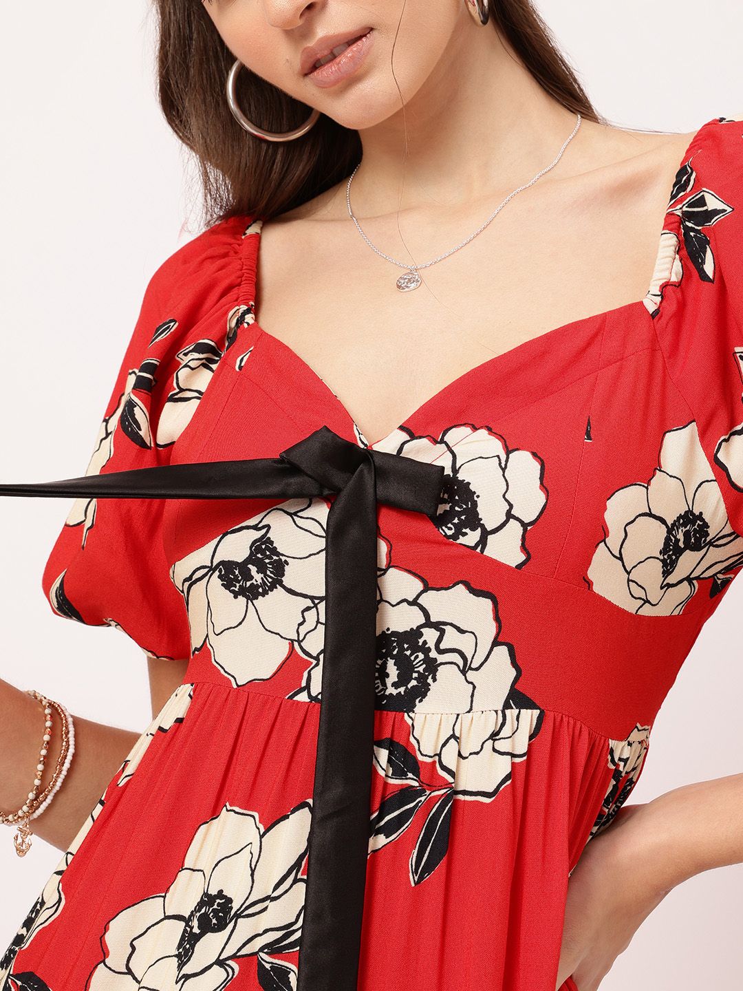 DressBerry Flower Child Bow-Detail A-Line Midi Dress