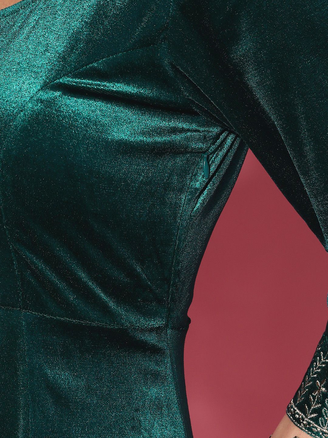 Shae by SASSAFRAS Women Tranquil Teal Solid Velvet Dress