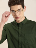 ether Men Olive Green Opaque Pure Cotton Casual Shirt