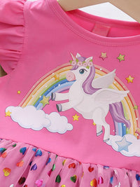 YK Girls Cotton Printed Flared Sleeve Fit & Flare Dress