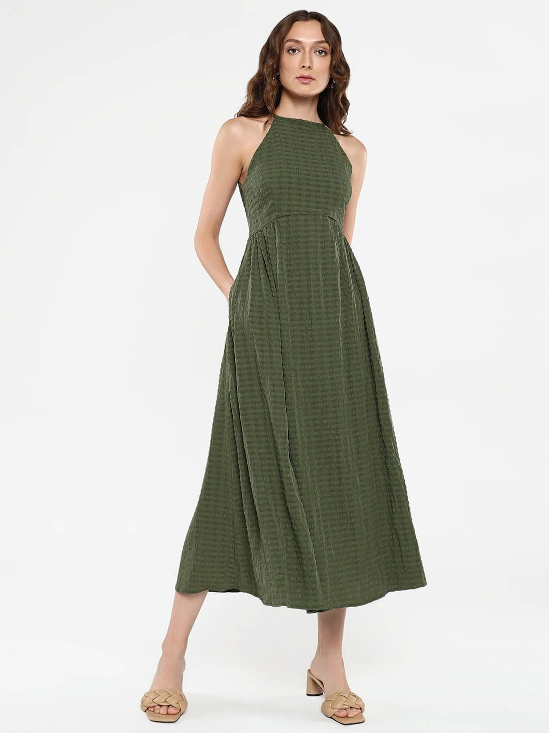 RAREISM Striped A-Line Midi Dress
