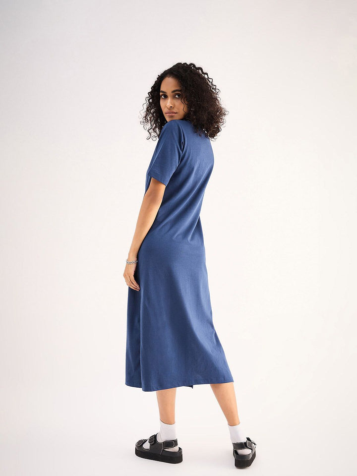 SASSAFRAS BASICS Polo Collar Short Sleeves Oversized Tshirt Midi Dress