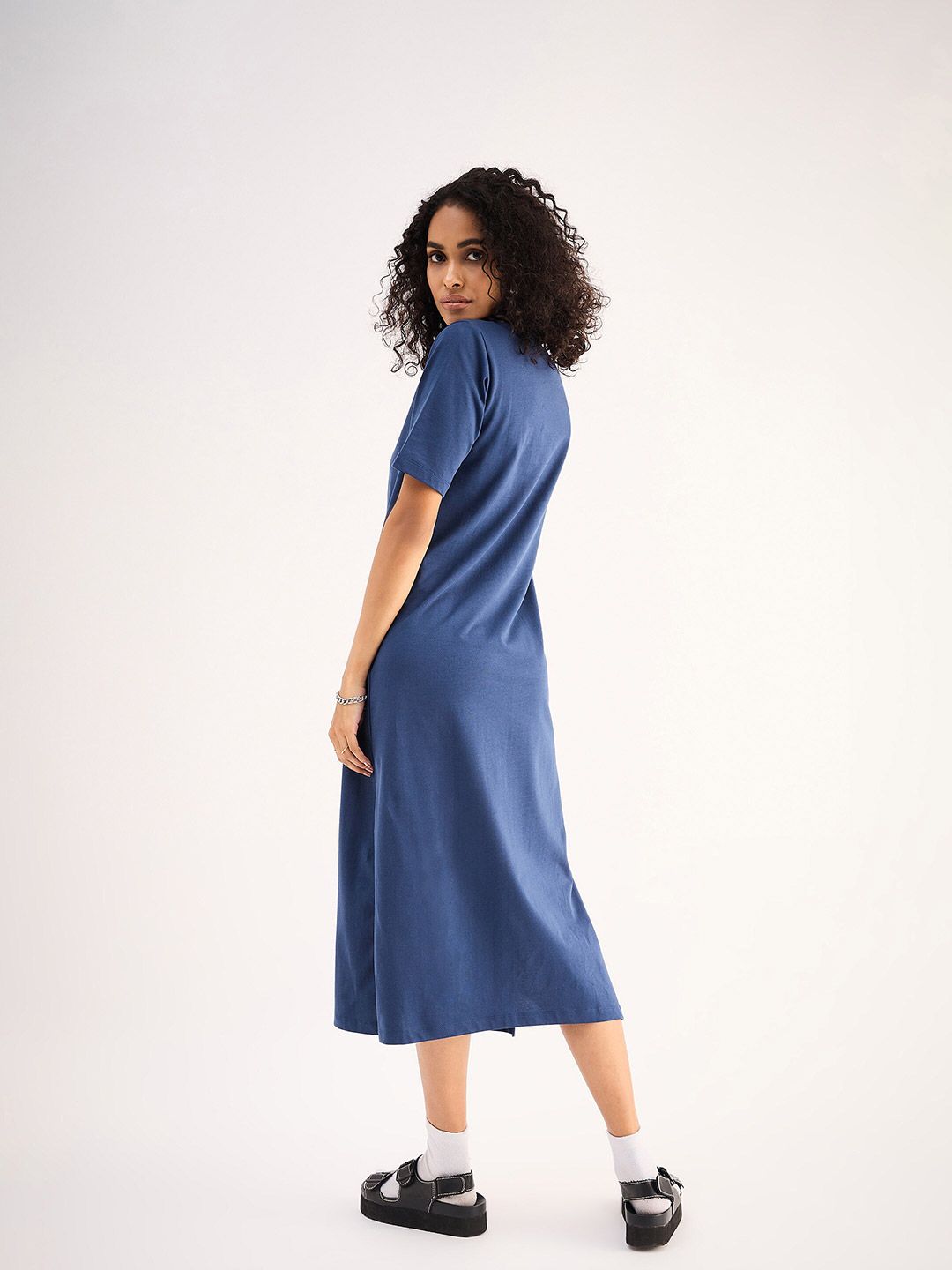SASSAFRAS BASICS Polo Collar Short Sleeves Oversized Tshirt Midi Dress
