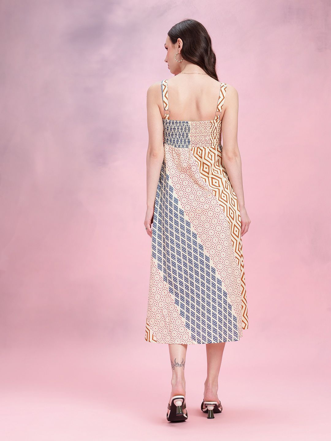 DressBerry Print Knot Detail Pure Cotton A-Line Midi Dress