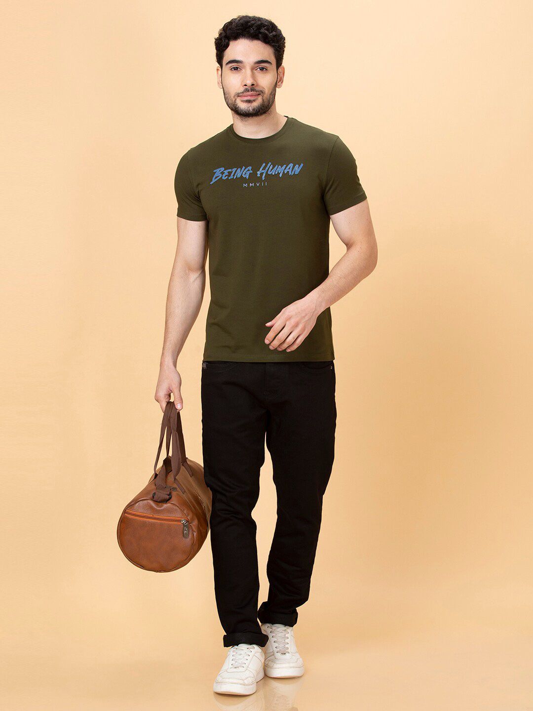 Being Human Typography Printed Round Neck Short Sleeves Cotton Regular Fit T-shirt