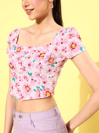 DressBerry Pink Floral Bustier Top
