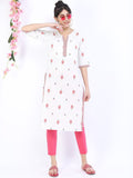 Vishudh Women Off White Floral Embroidered Kurta