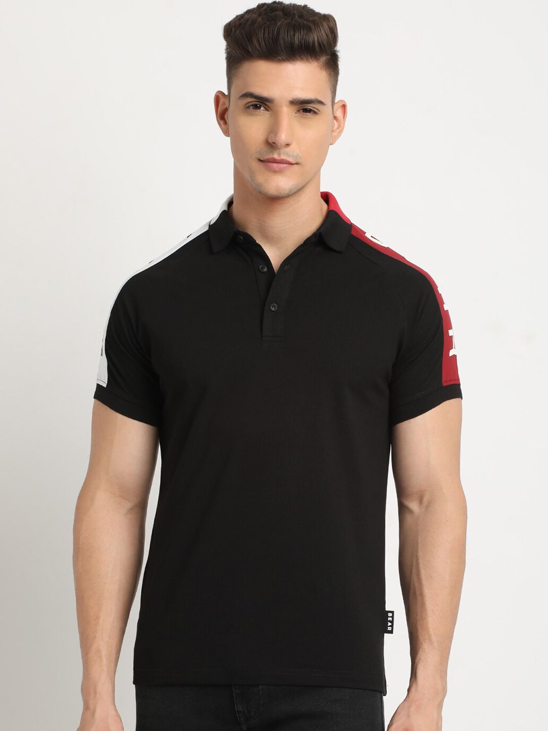 THE BEAR HOUSE Polo Collar Raglan Sleeves Slim Fit T-shirt