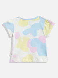Happy Faces Girls Abstract & Typography Printed Pure Cotton T-shirt
