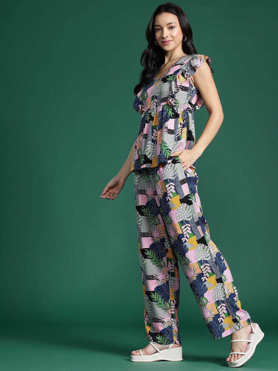 DressBerry Printed Ruffled Co-Ords