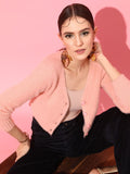 STREET 9 Women Peach-Coloured Ribbed Crop Cardigan