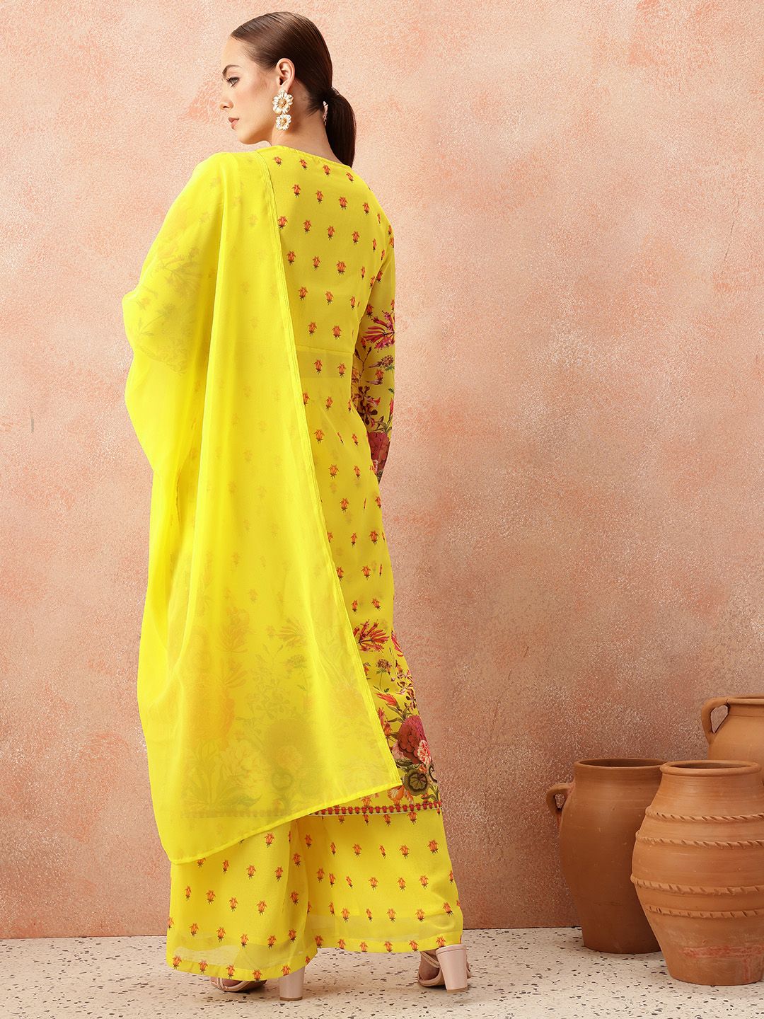 all about you Women Floral Printed Pleated Kurta with Trousers & Dupatta