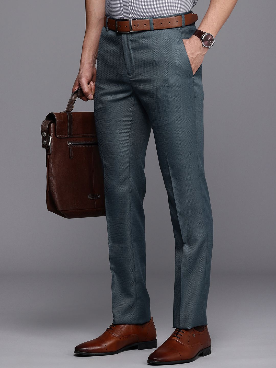 Raymond Men Textured Slim Fit Formal Trousers