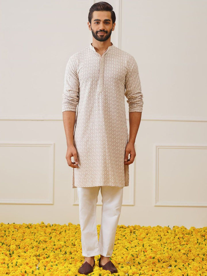 Jompers Geometric Embroidered Thread Work Pure Cotton Kurta With Pyjamas