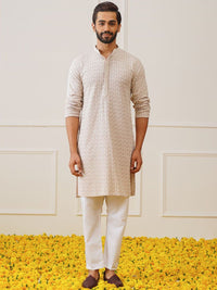 Jompers Geometric Embroidered Thread Work Pure Cotton Kurta With Pyjamas
