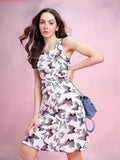 DressBerry Butterfly Printed Square Neck A-Line Dress