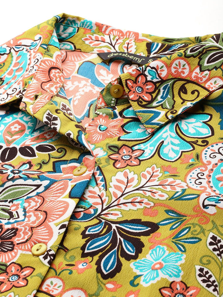DressBerry Floral Opaque Printed Bell Sleeves Casual Shirt