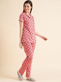 Sweet Dreams Red & Black Conversational Printed Pure Cotton Night Suits