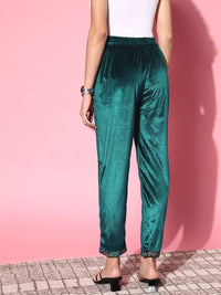 Shae by SASSAFRAS Women Tranquil Teal Solid Velvet Trousers