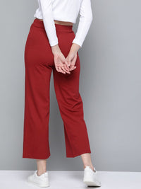 SASSAFRAS Women Red Solid High-Rise Cropped Wide Leg Track Pants
