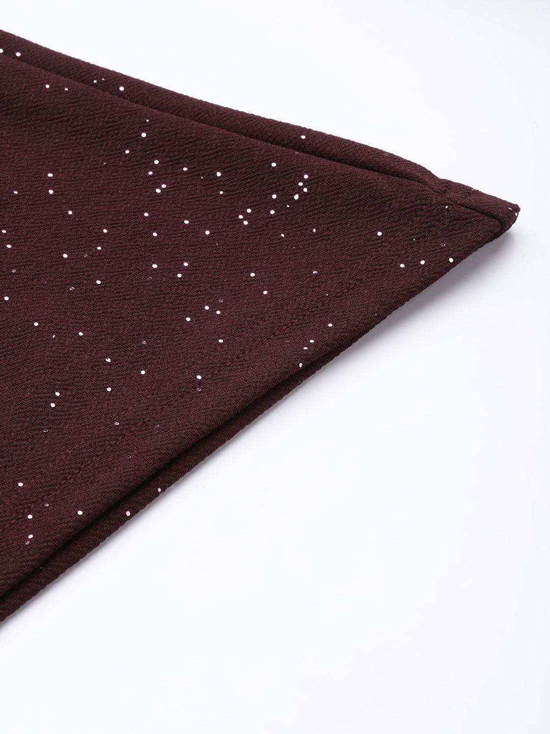 SASSAFRAS Women Burgundy Solid Slim Fit Shimmer Twisted Bootcut Trousers