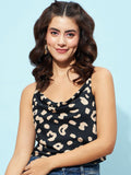 Berrylush Black Abstract Printed Cowl Neck Top