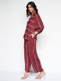 Global Desi Striped Mandarin Collar Tunic With Trouser