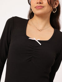 DressBerry Black Solid Knee Length Bodycon Dress