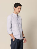 Mr Bowerbird Tailored Fit Floral Embroidered Band Collar Pure Cotton Casual Shirt