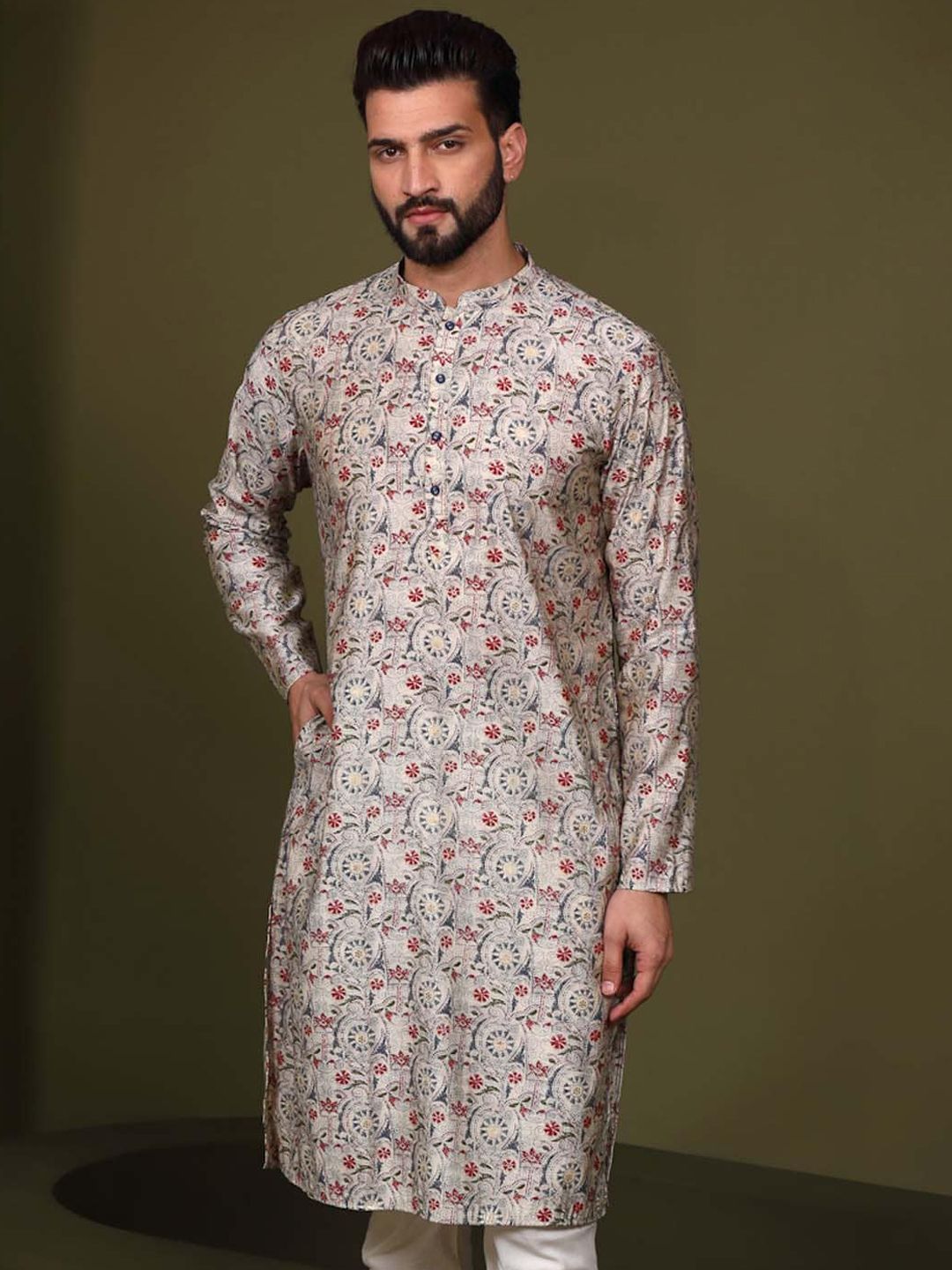 KISAH Men Kantha Printed Regular Fit Kurta