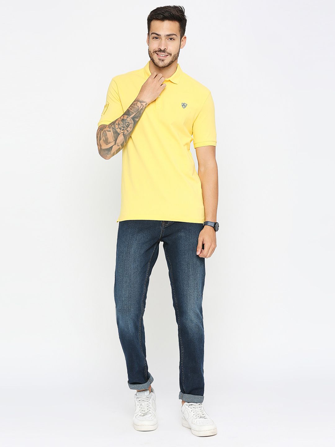 Being Human Men Yellow Polo Collar Applique T-shirt
