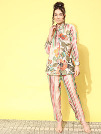 Indo Era Women Floral Printed Shirt with Trousers