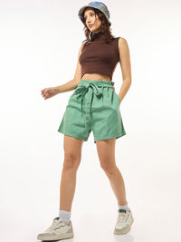 Bewakoof Women's Green Oversized Linen Shorts