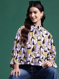 DressBerry Printed Tie-Up Neck Layered Top