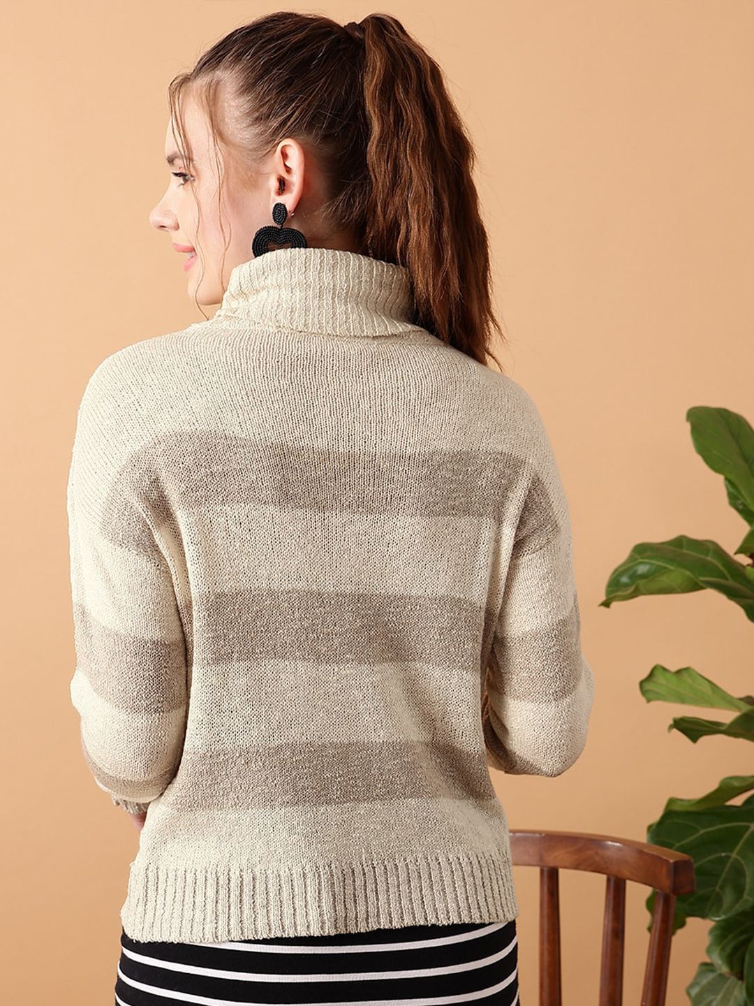 STREET 9 Striped Turtle Neck Acrylic Sweater
