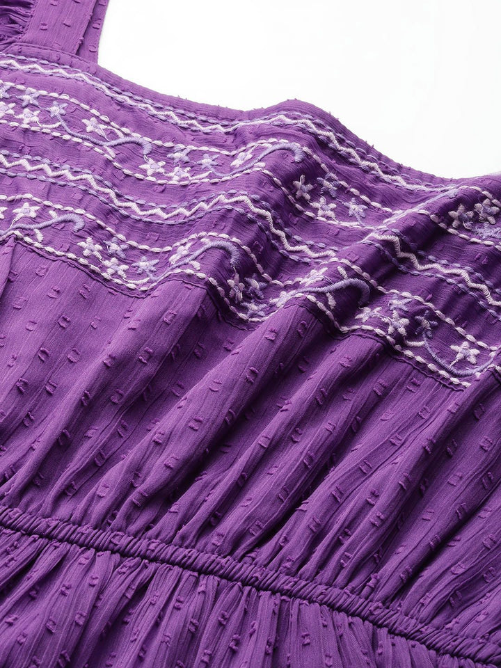 Antheaa Purple Chiffon Midi Dress