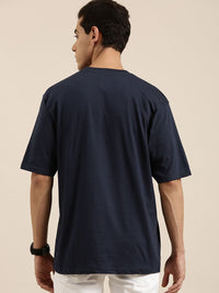 DILLINGER Men Navy Blue Typography Printed Pure Cotton Oversized T-shirt