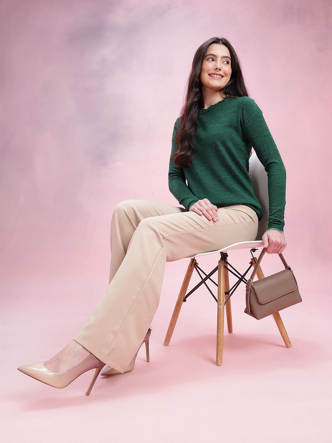 DressBerry Solid Round Neck Long Sleeves Pullover