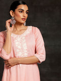 Libas Embroidered V Neck Three Quarter Sleeves Thread Work Dobby Kurta