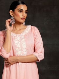 Libas Embroidered V Neck Three Quarter Sleeves Thread Work Dobby Kurta