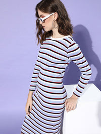 SASSAFRAS Women Stunning Blue Striped Bodycon Dress